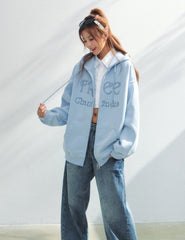 Relaxed Style Rhinestone Letter Hoodie Cardigan
