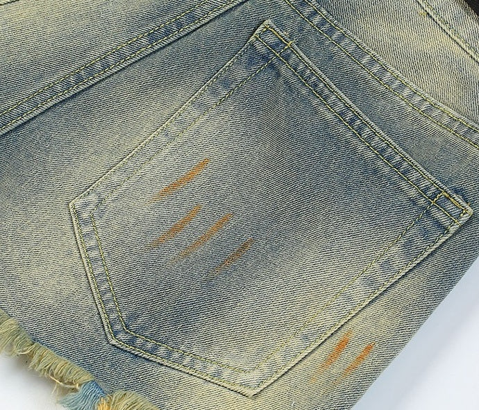 Retro Blue Raw Edge Denim Shorts