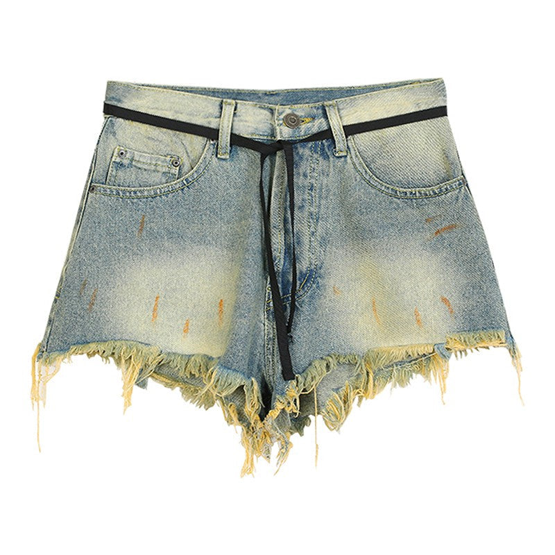 Retro Blue Raw Edge Denim Shorts