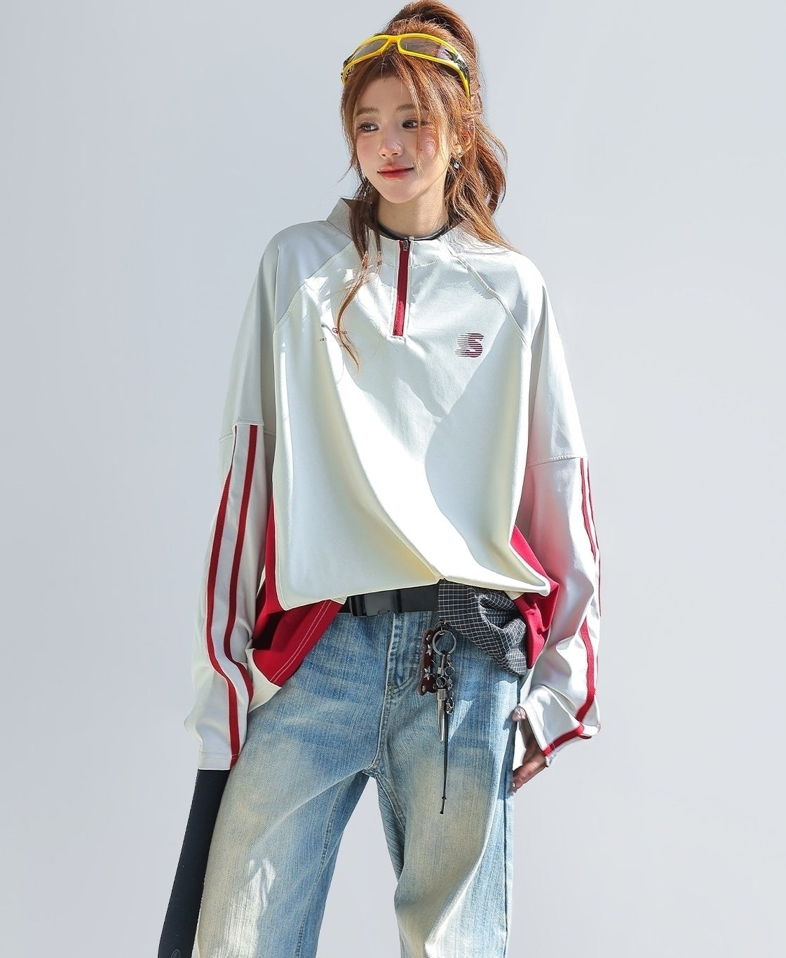 Retro Colorblock Raglan Long Sleeve Sports T Shirt