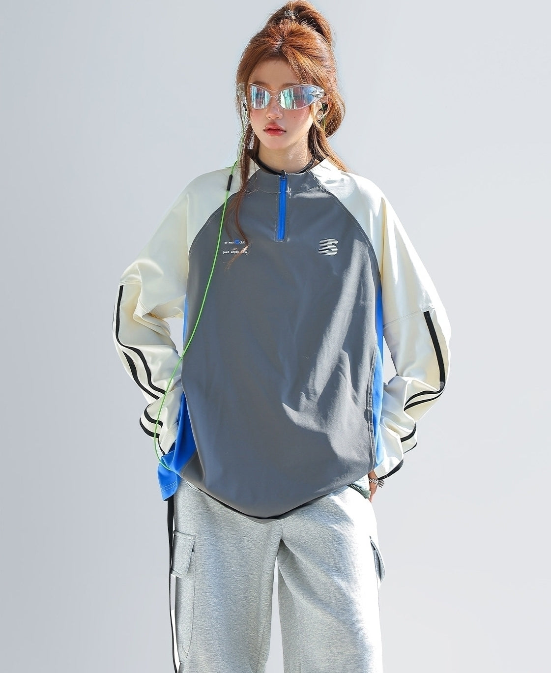 Retro Colorblock Raglan Long Sleeve Sports T Shirt