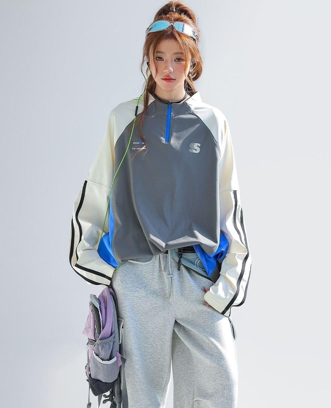 Retro Colorblock Raglan Long Sleeve Sports T Shirt