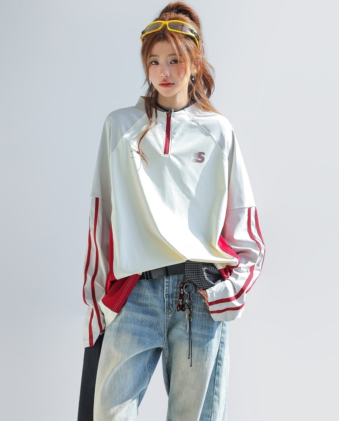 Retro Colorblock Raglan Long Sleeve Sports T Shirt