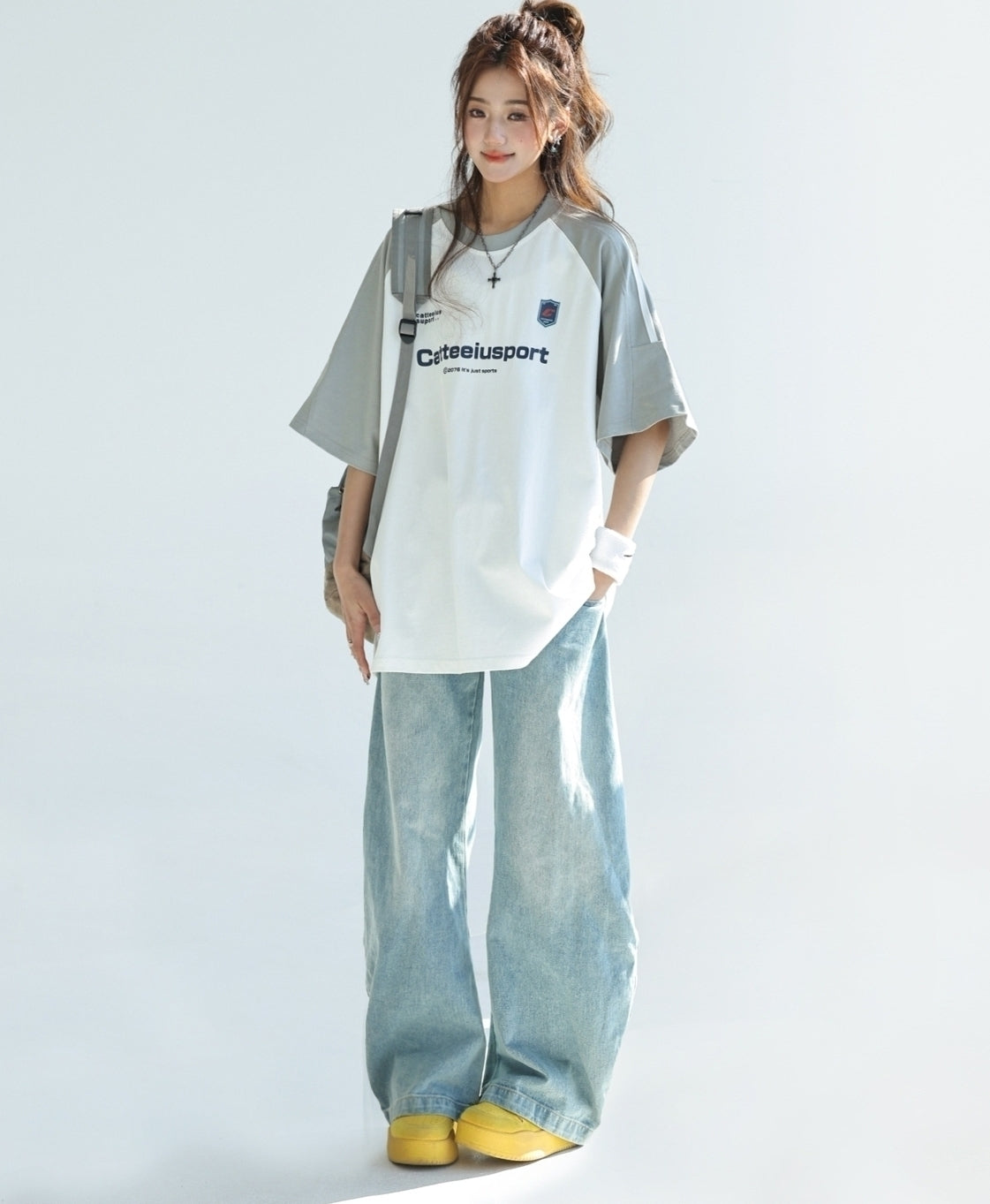 Retro Colorblock Raglan Sleeve Loose Fit T Shirt