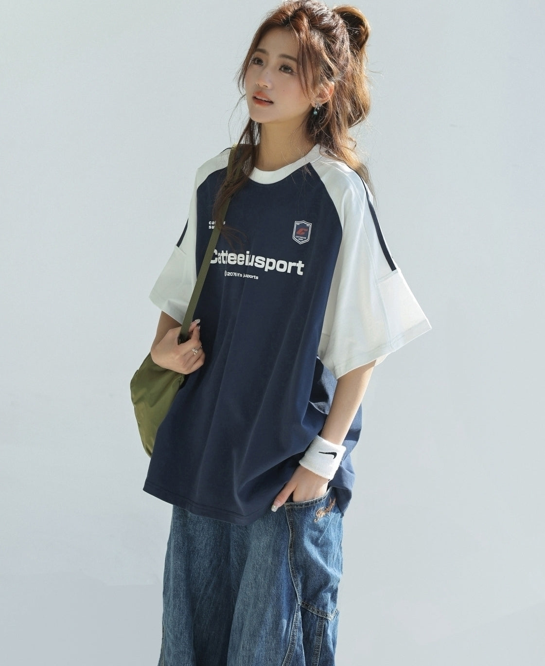 Retro Colorblock Raglan Sleeve Loose Fit T Shirt