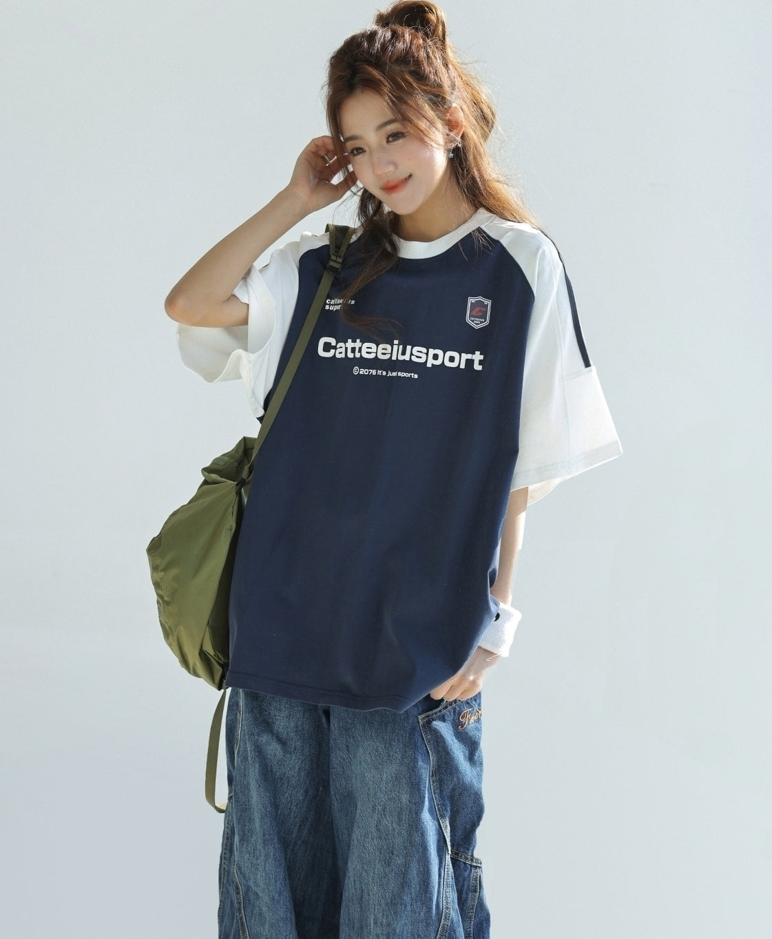 Retro Colorblock Raglan Sleeve Loose Fit T Shirt