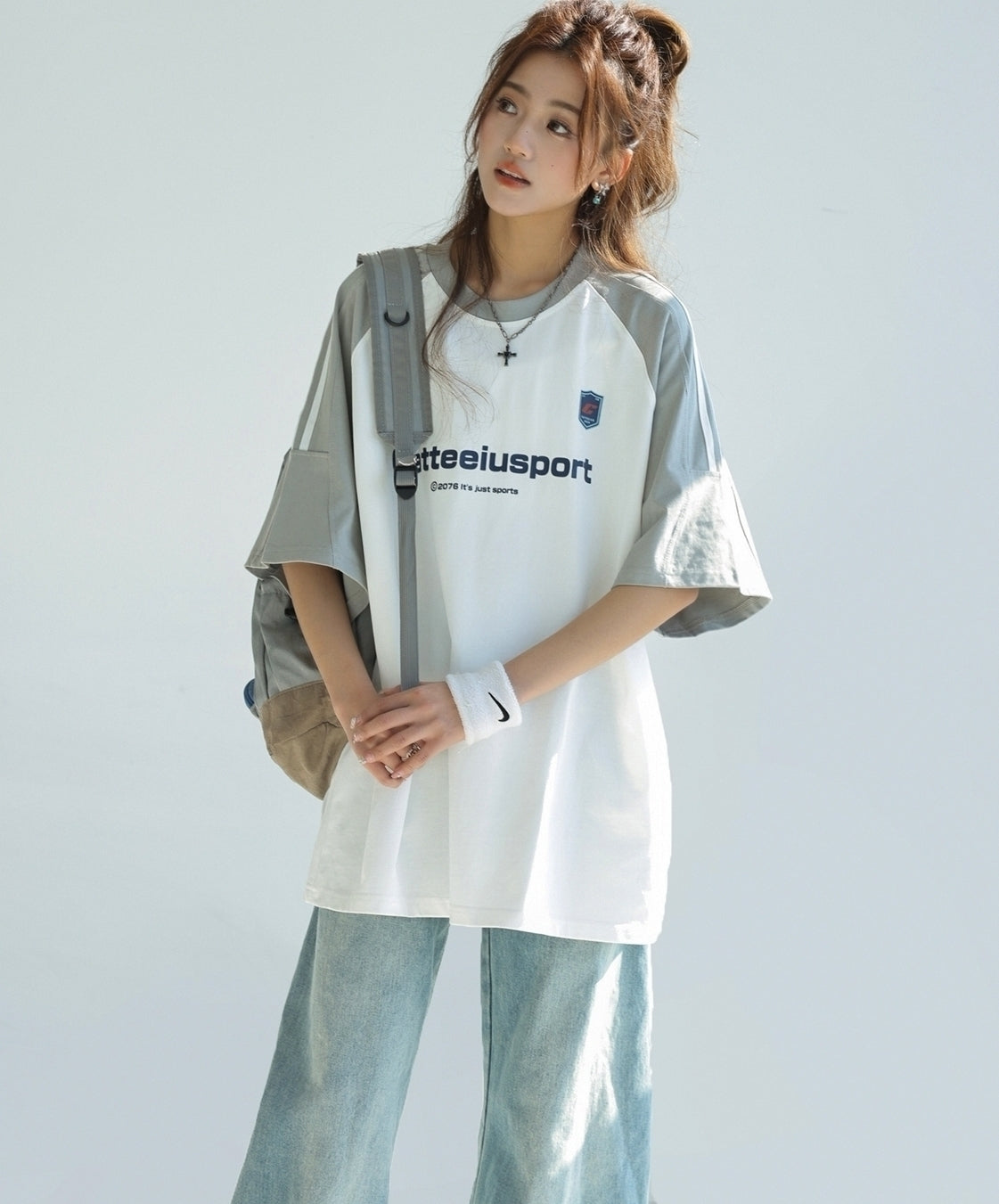 Retro Colorblock Raglan Sleeve Loose Fit T Shirt