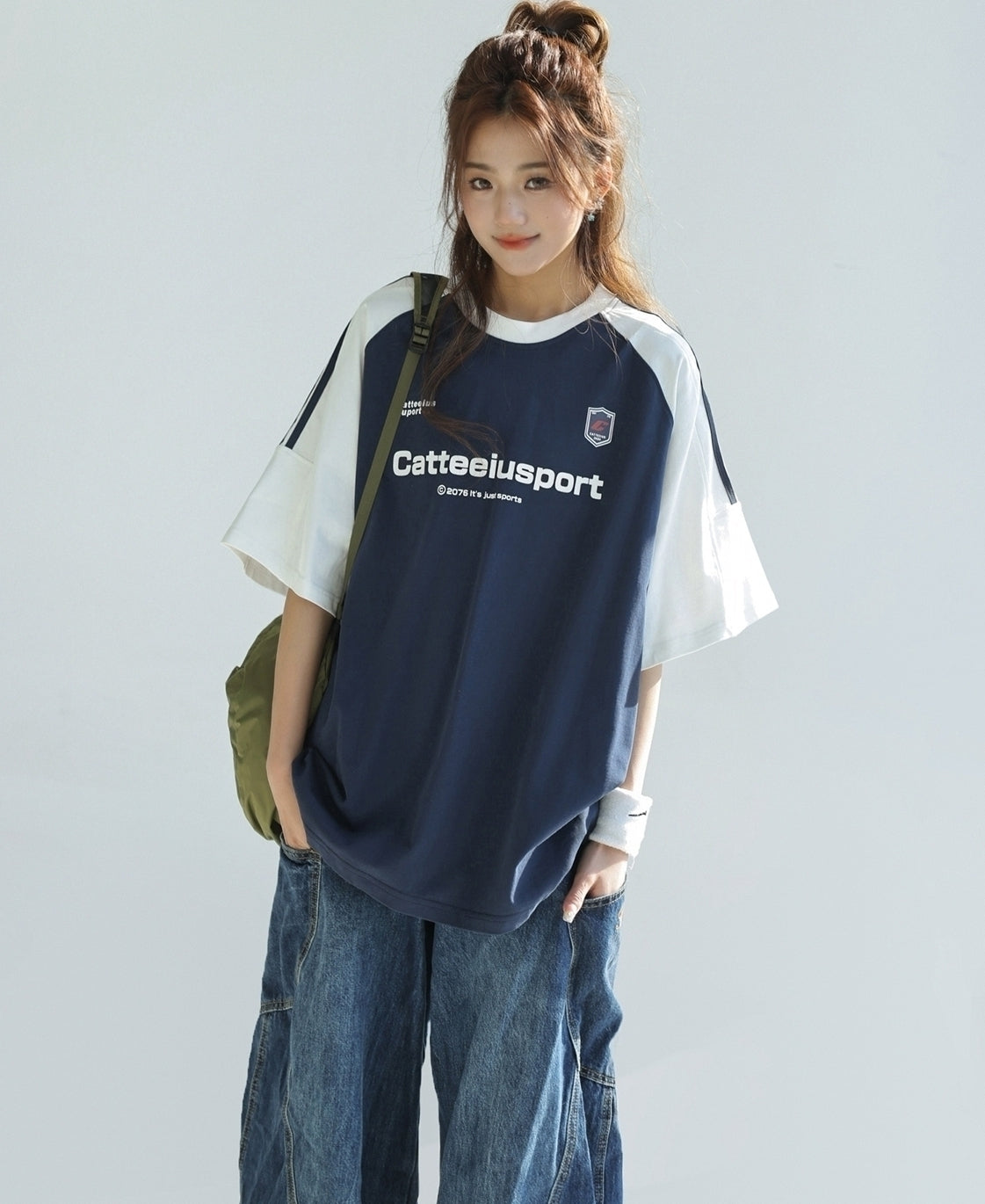 Retro Colorblock Raglan Sleeve Loose Fit T Shirt