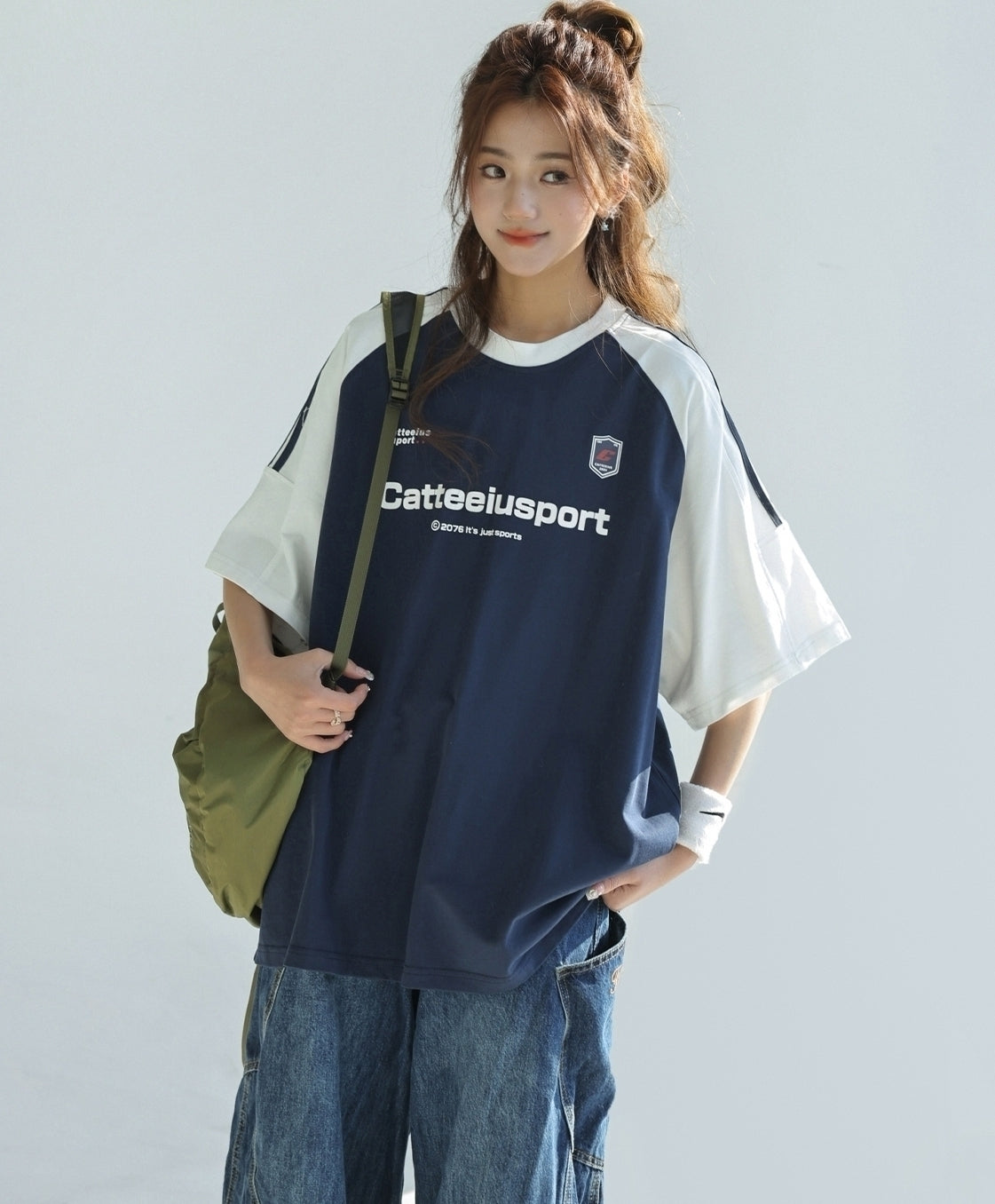 Retro Colorblock Raglan Sleeve Loose Fit T Shirt