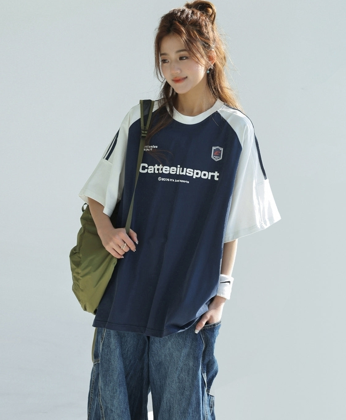 Retro Colorblock Raglan Sleeve Loose Fit T Shirt