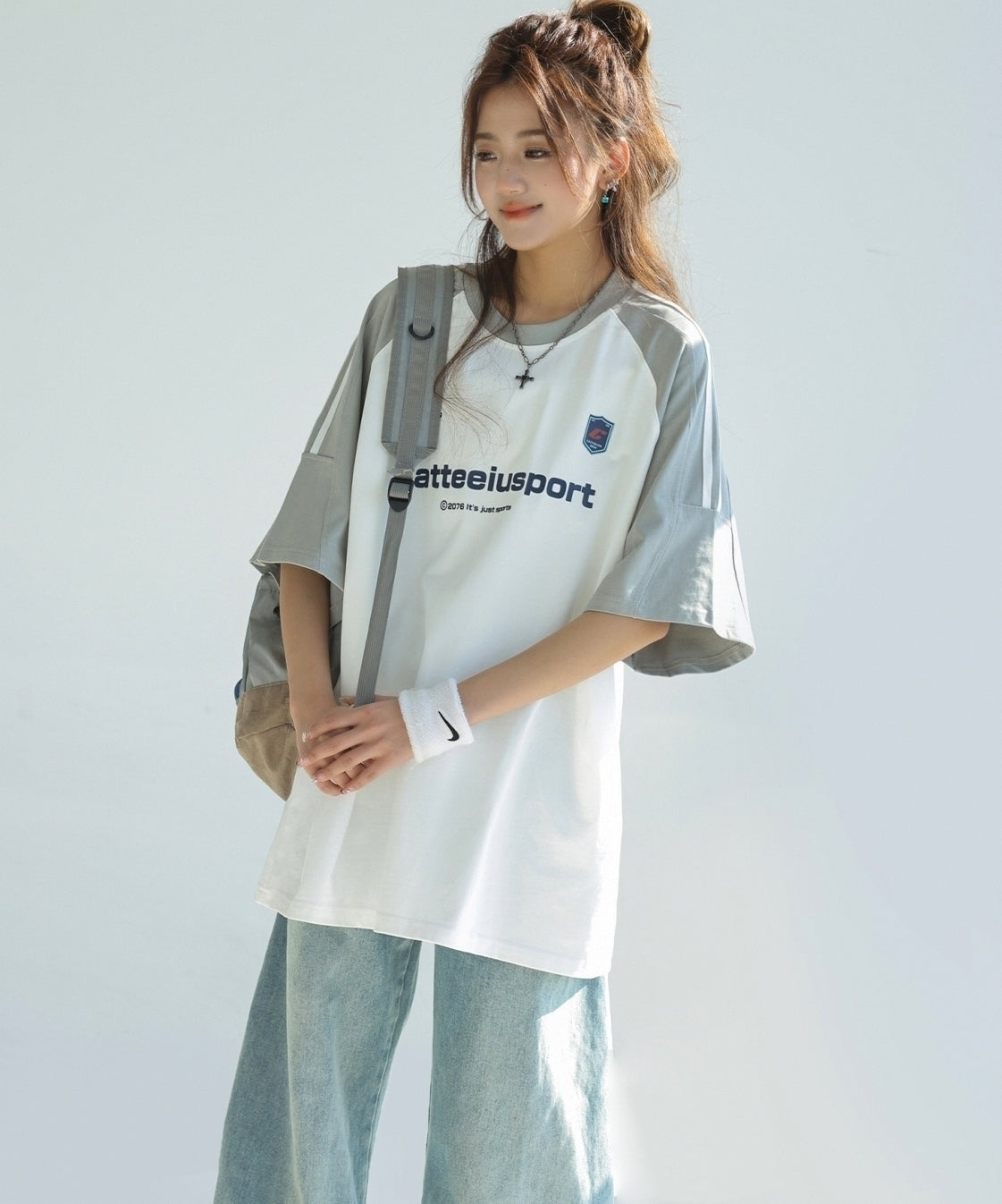 Retro Colorblock Raglan Sleeve Loose Fit T Shirt