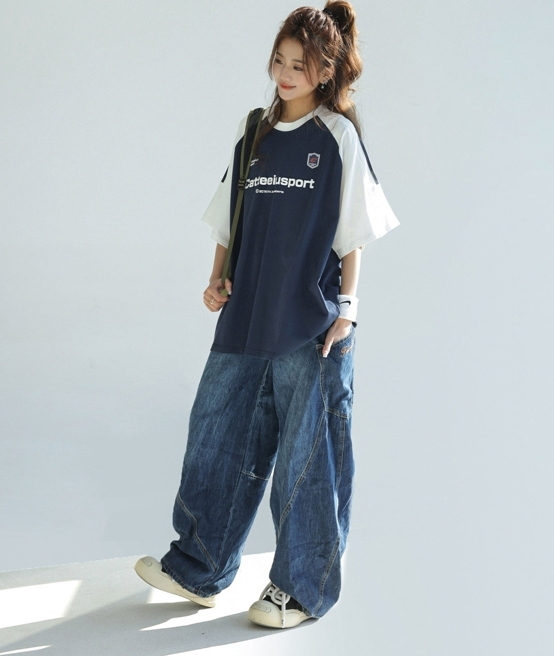 Retro Colorblock Raglan Sleeve Loose Fit T Shirt
