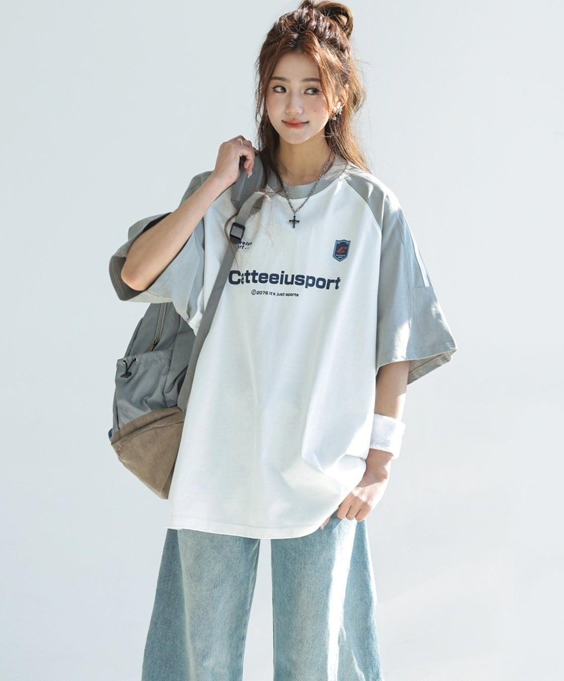 Retro Colorblock Raglan Sleeve Loose Fit T Shirt