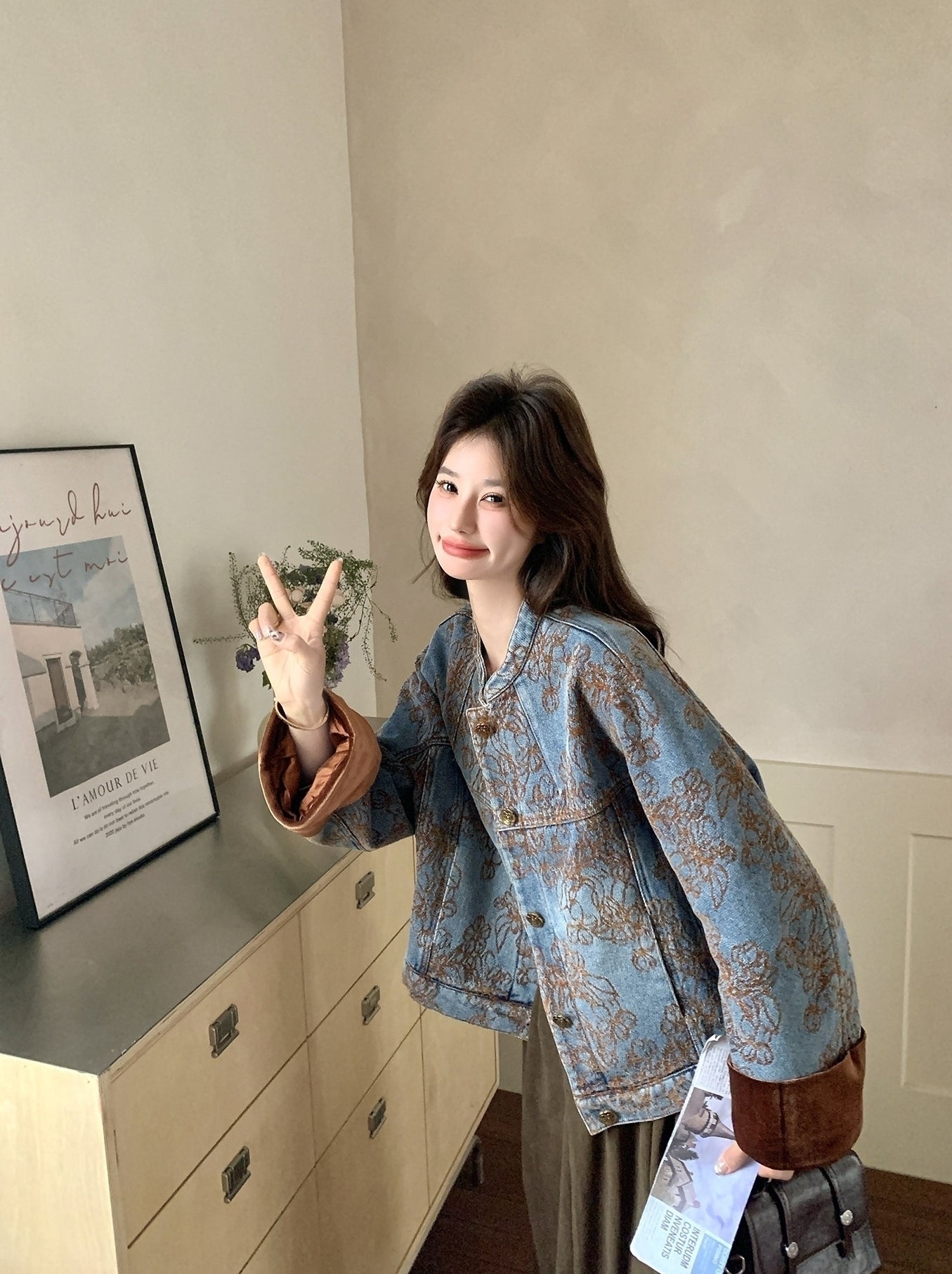 Retro Embroidered Colorblock Denim Jacket