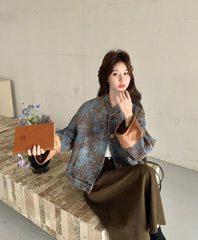 Retro Embroidered Colorblock Denim Jacket