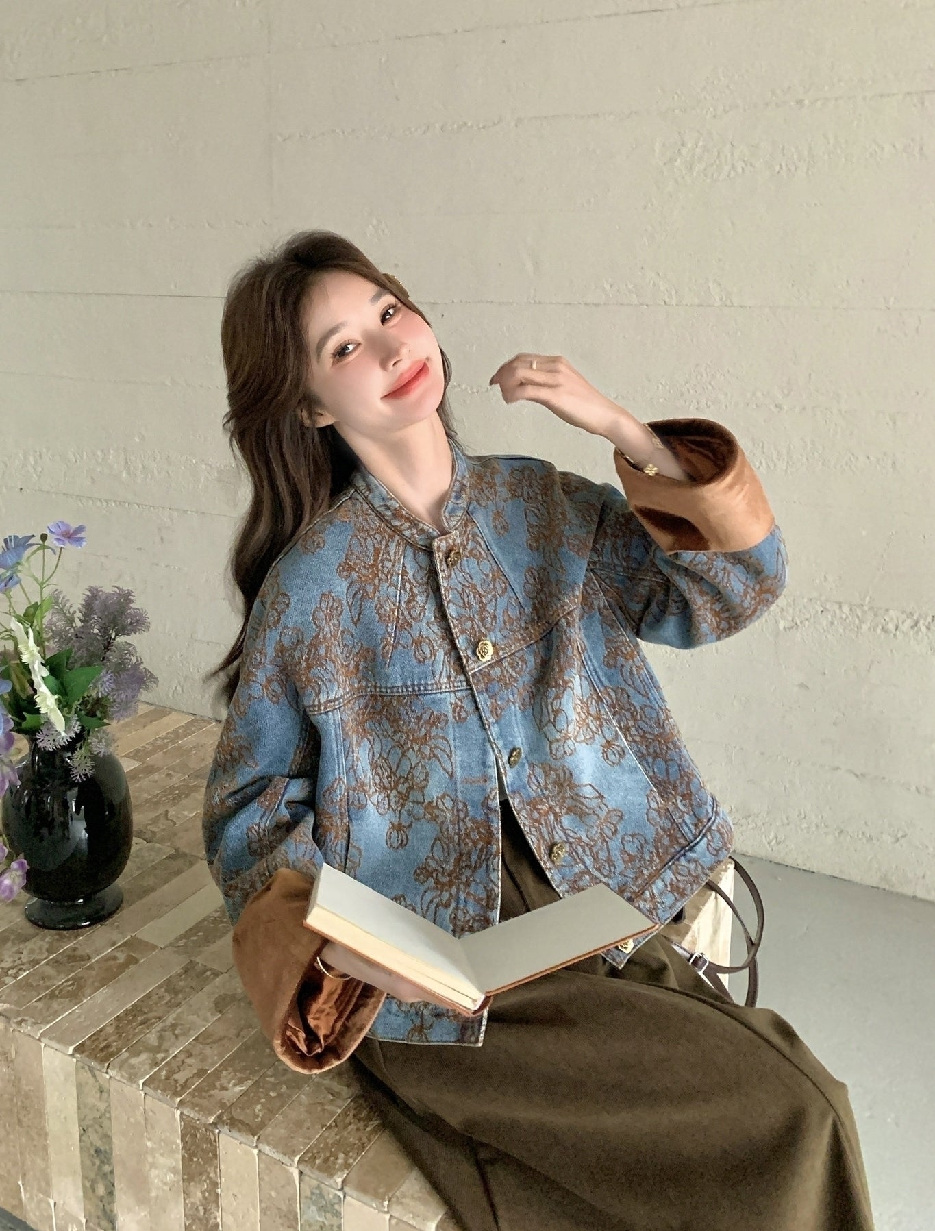 Retro Embroidered Colorblock Denim Jacket