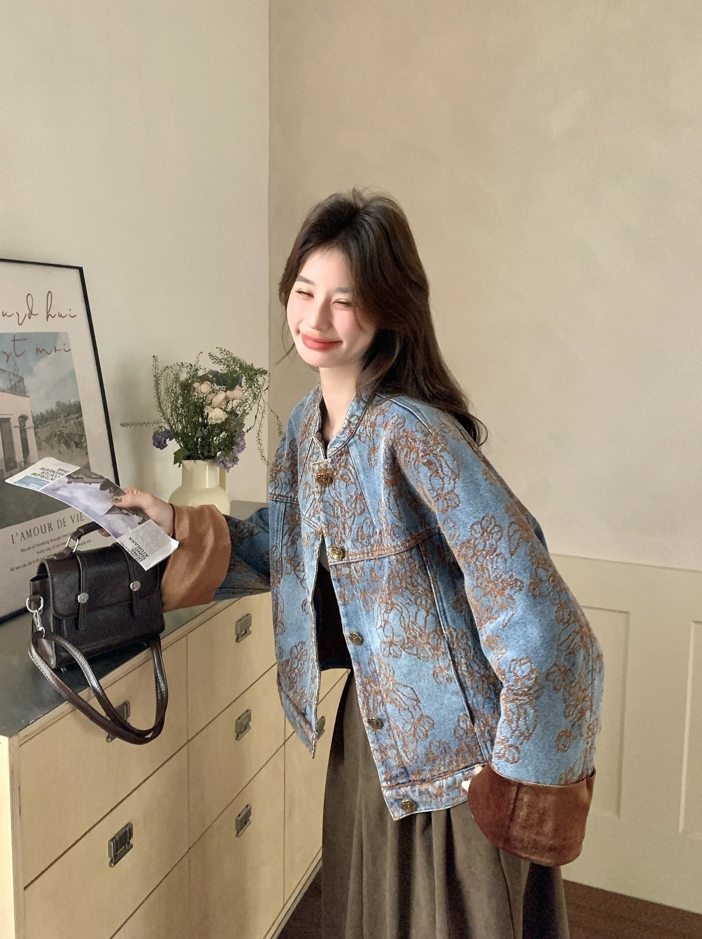 Retro Embroidered Colorblock Denim Jacket