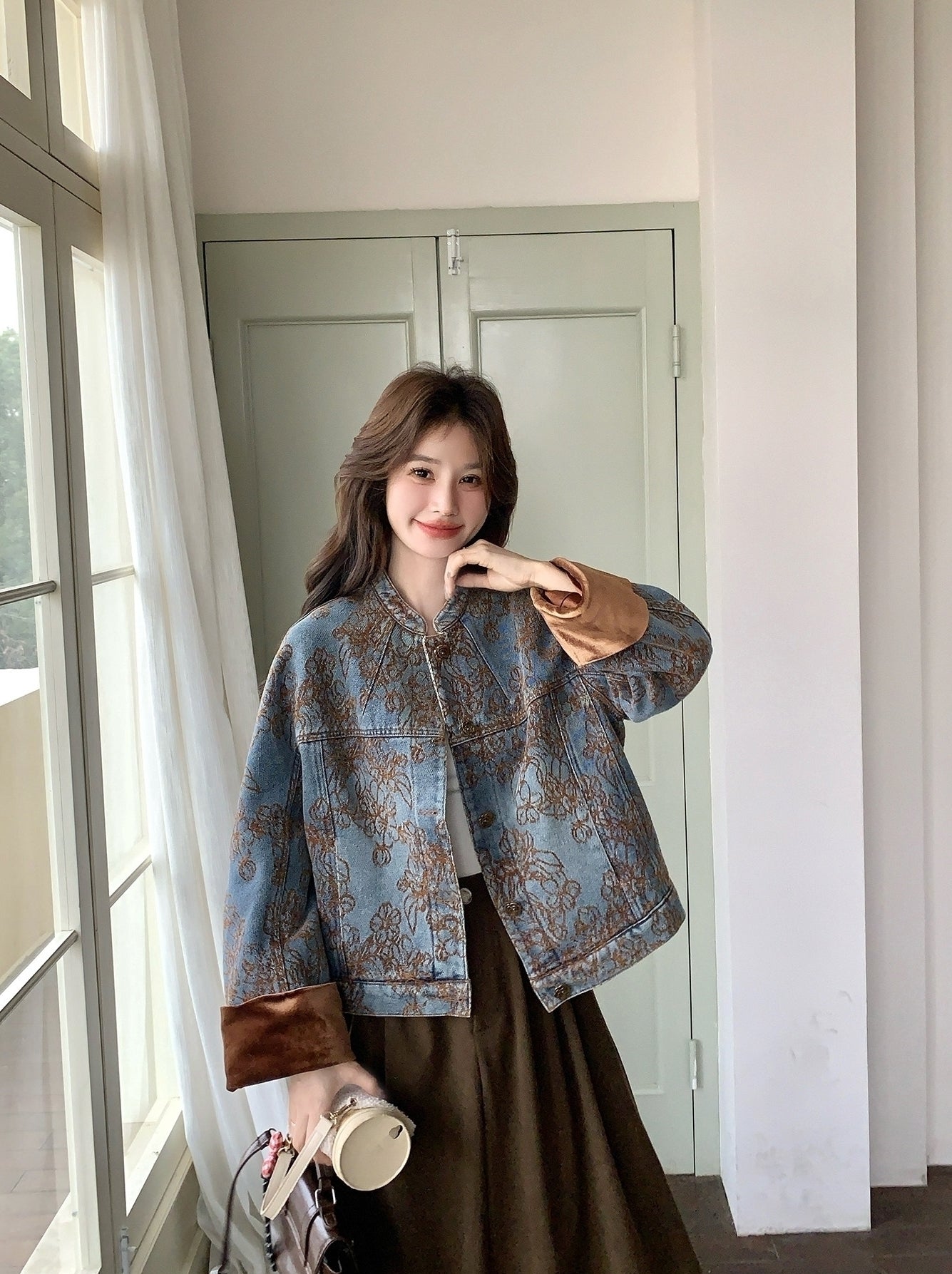 Retro Embroidered Colorblock Denim Jacket