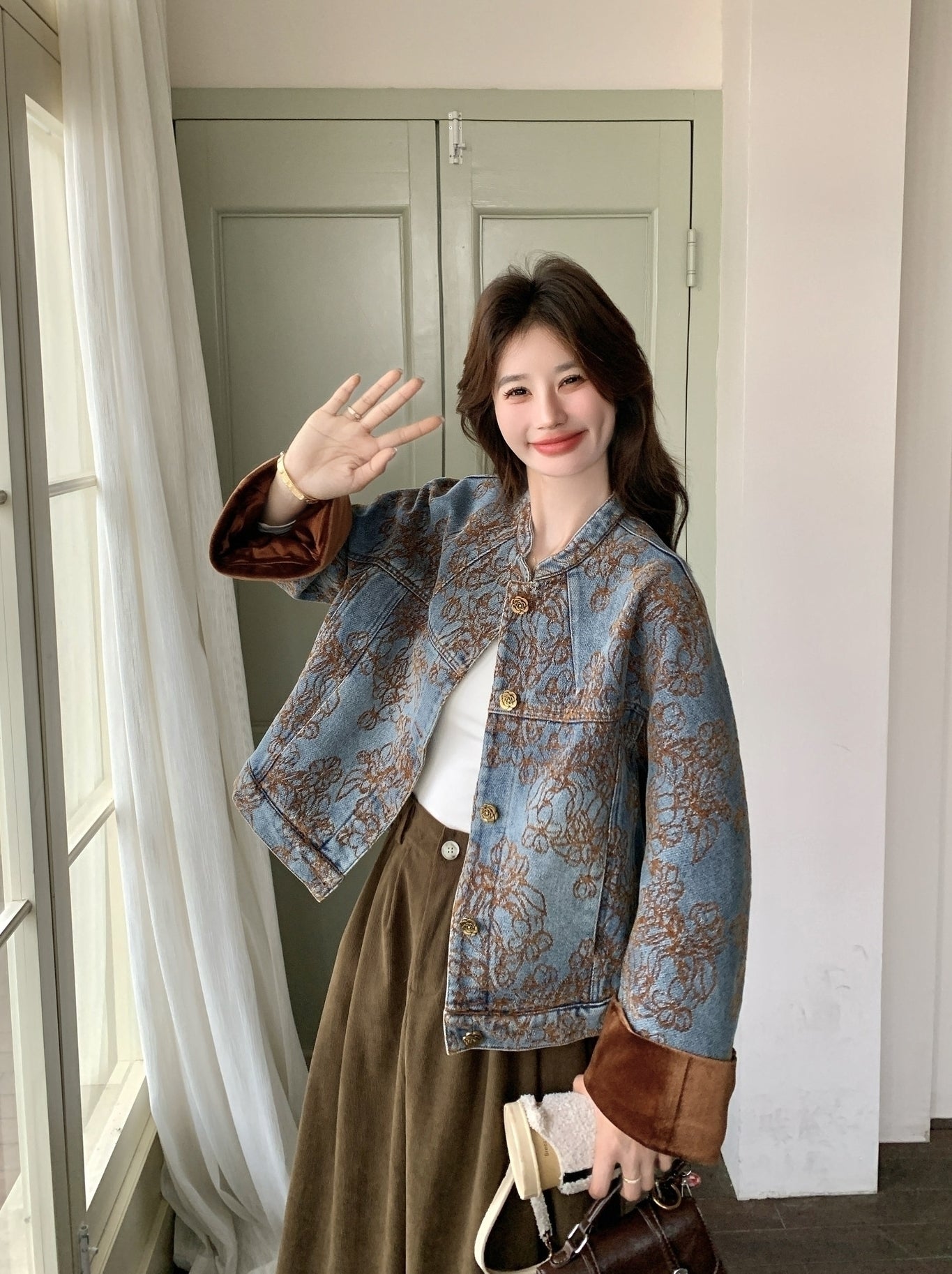 Retro Embroidered Colorblock Denim Jacket