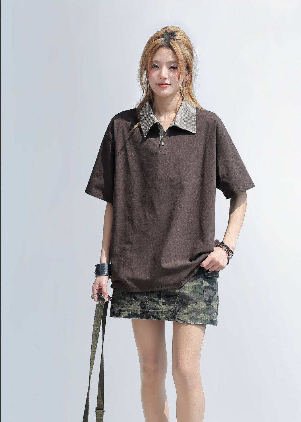 Retro Plaid Patchwork Polo Shirt