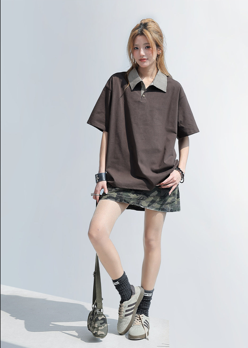 Retro Plaid Patchwork Polo Shirt