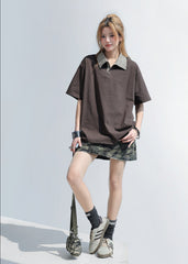 Retro Plaid Patchwork Polo Shirt