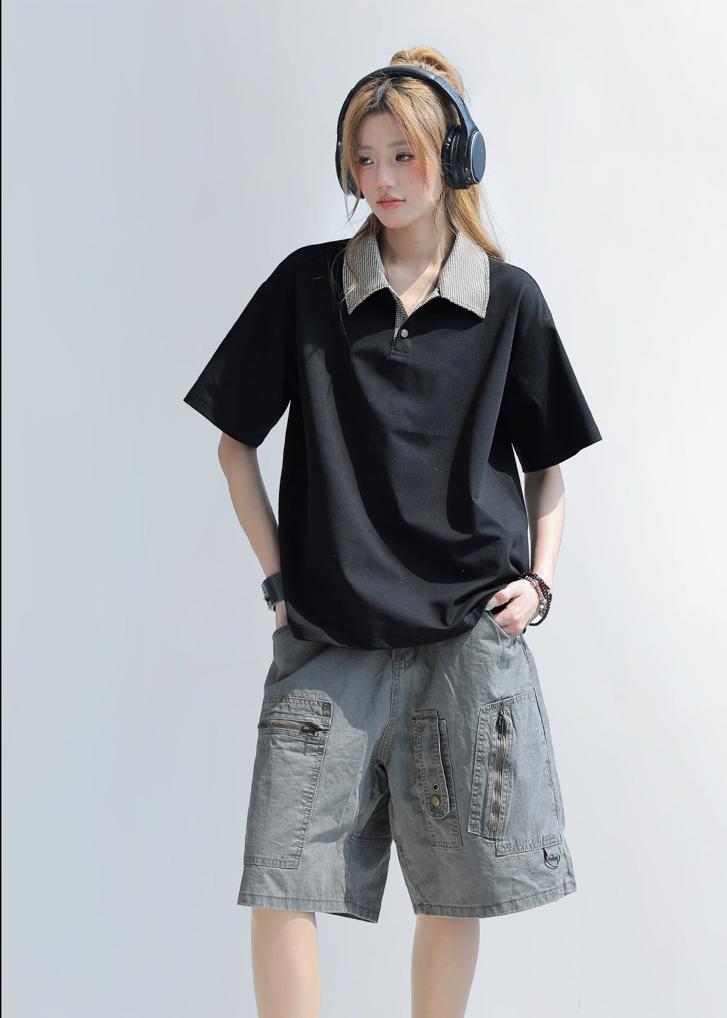 Retro Plaid Patchwork Polo Shirt