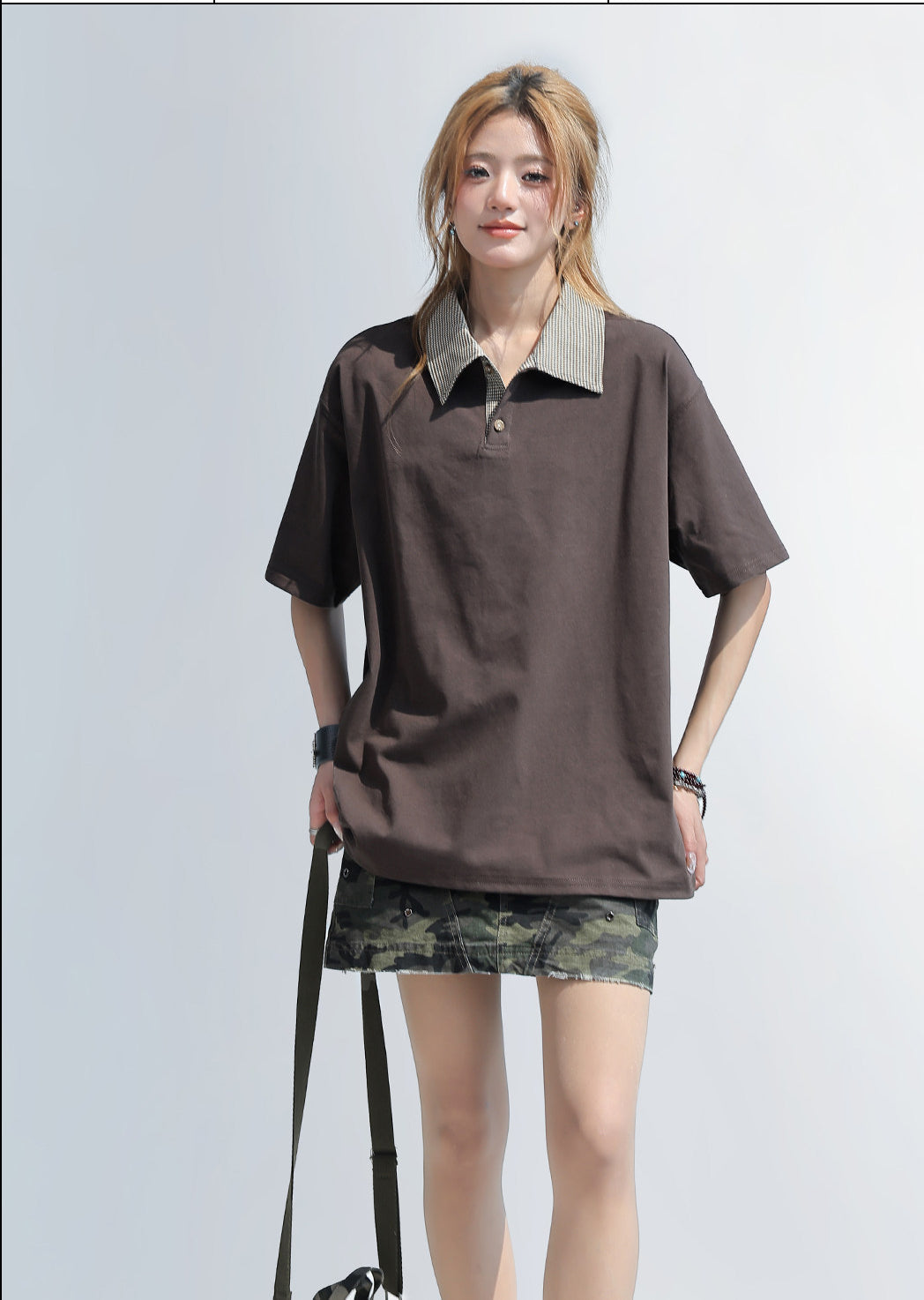 Retro Plaid Patchwork Polo Shirt