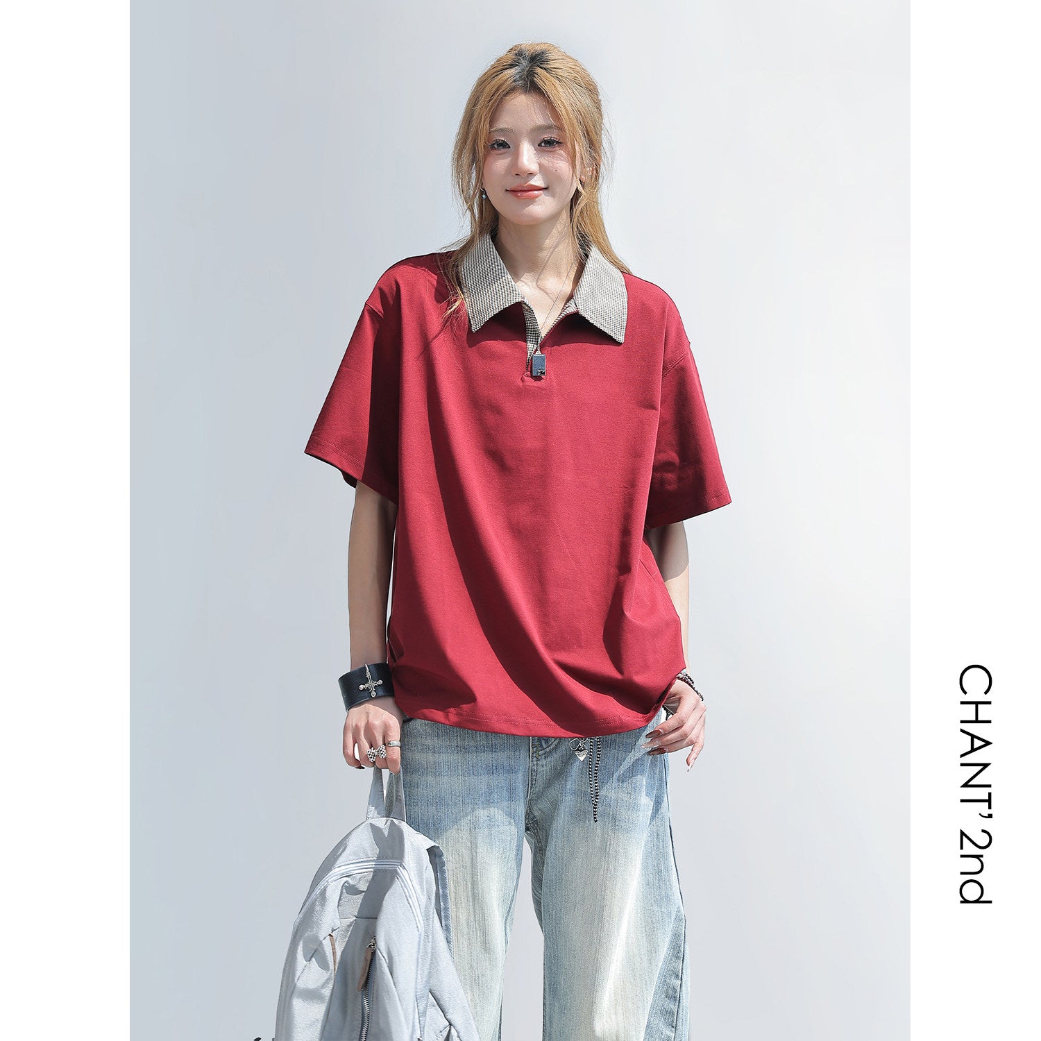 Retro Plaid Patchwork Polo Shirt