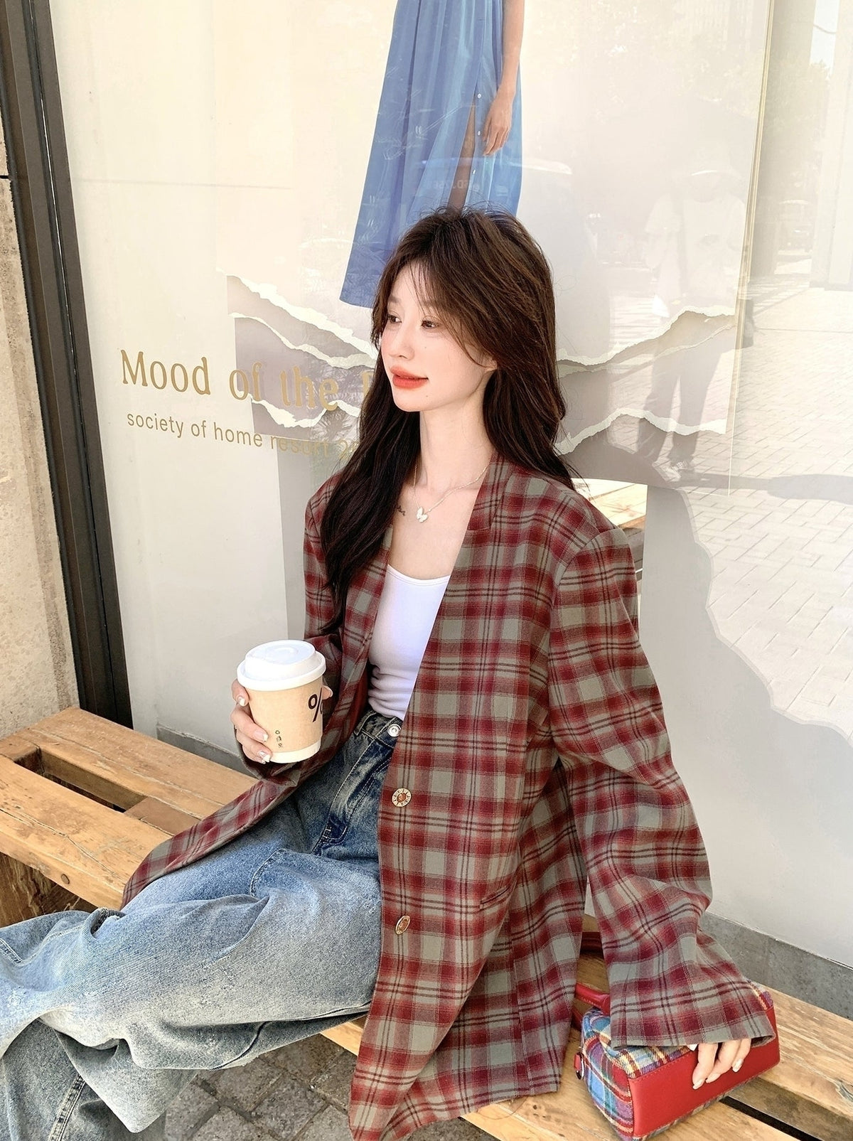 Retro Plaid Relaxed Fit Blazer Fashion Jacket