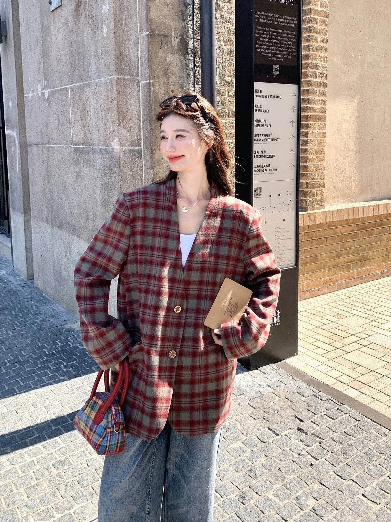 Retro Plaid Relaxed Fit Blazer Fashion Jacket