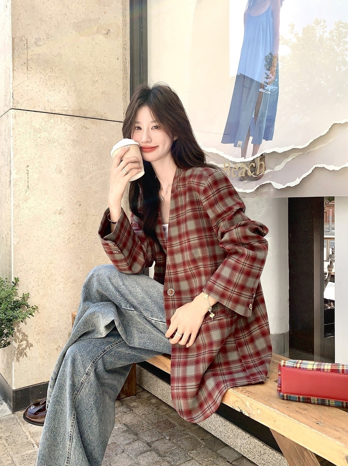 Retro Plaid Relaxed Fit Blazer Fashion Jacket