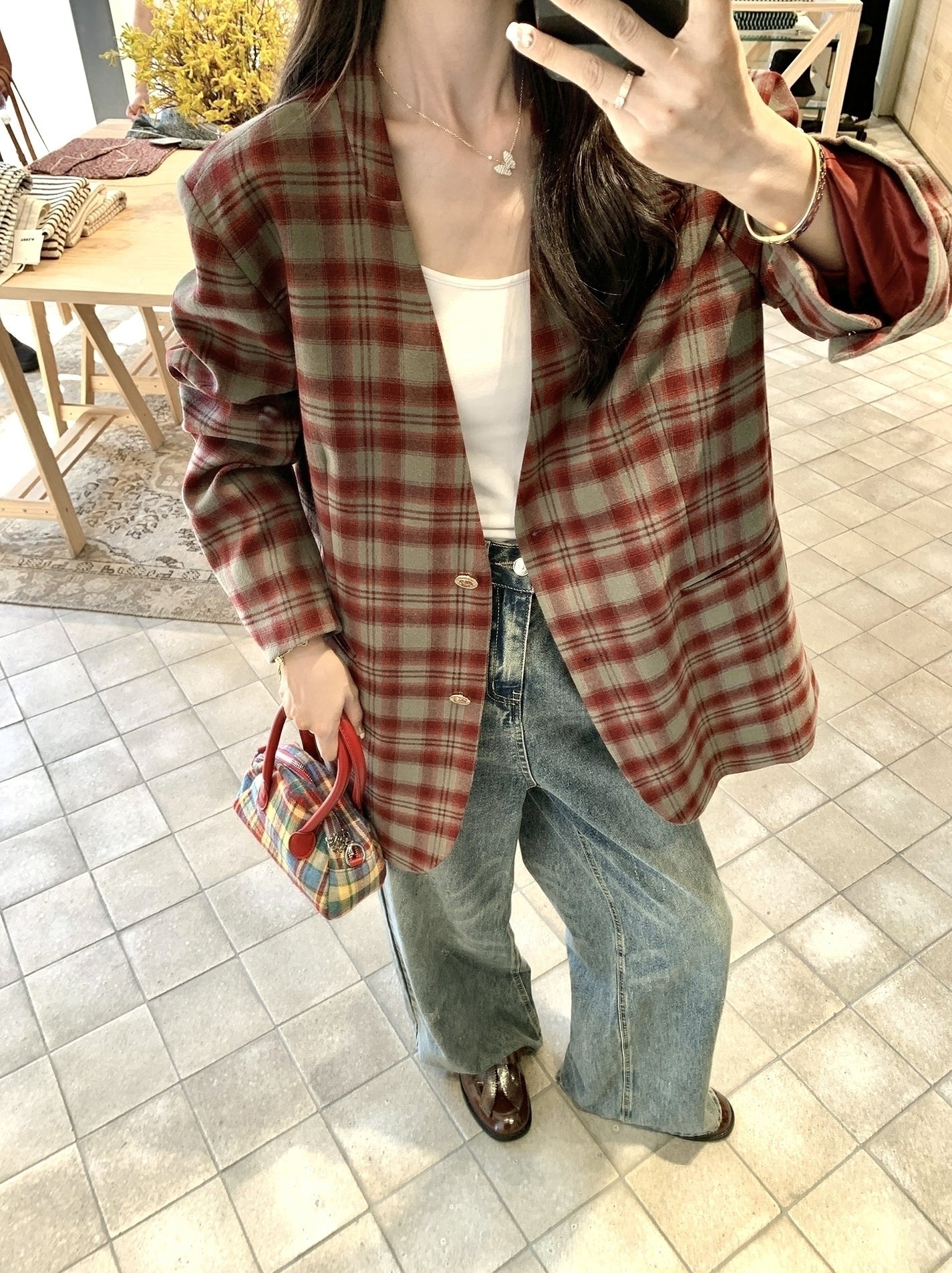 Retro Plaid Relaxed Fit Blazer Fashion Jacket