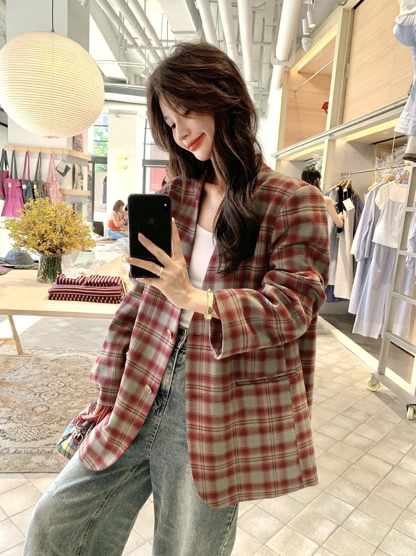 Retro Plaid Relaxed Fit Blazer Fashion Jacket