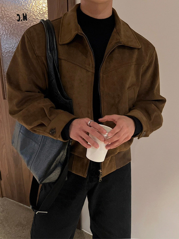 Retro Short Faux Suede Lapel Jacket