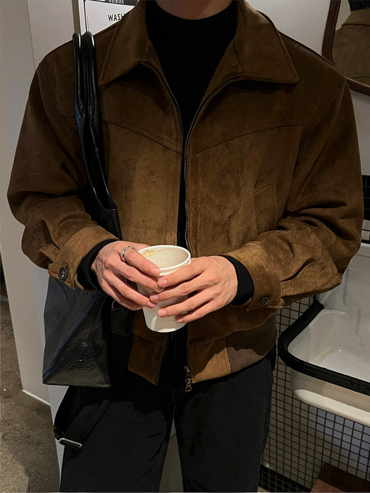 Retro Short Faux Suede Lapel Jacket