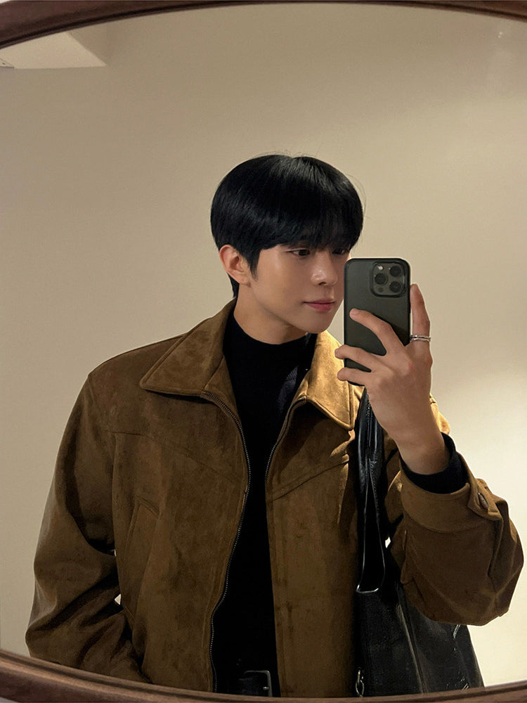 Retro Short Faux Suede Lapel Jacket