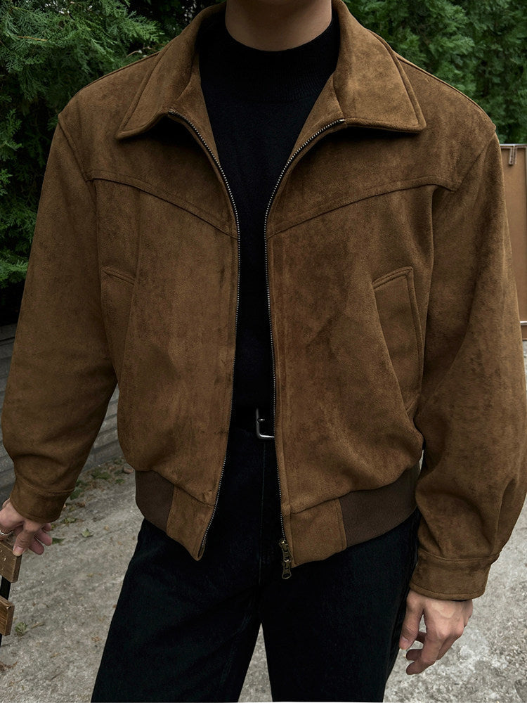 Retro Short Faux Suede Lapel Jacket
