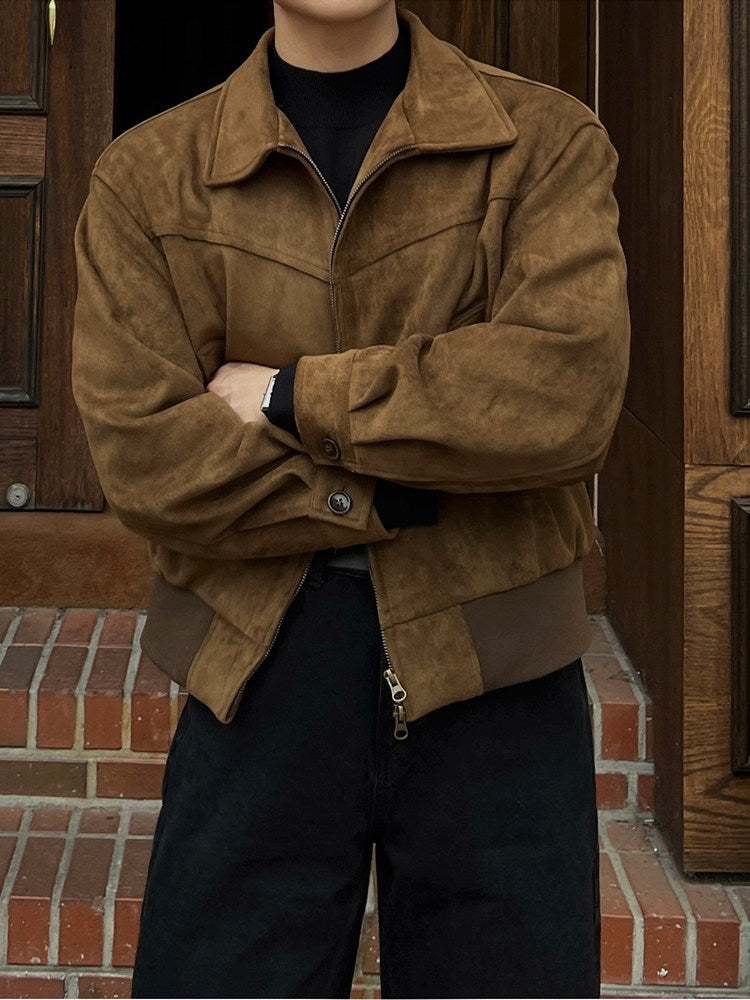 Retro Short Faux Suede Lapel Jacket