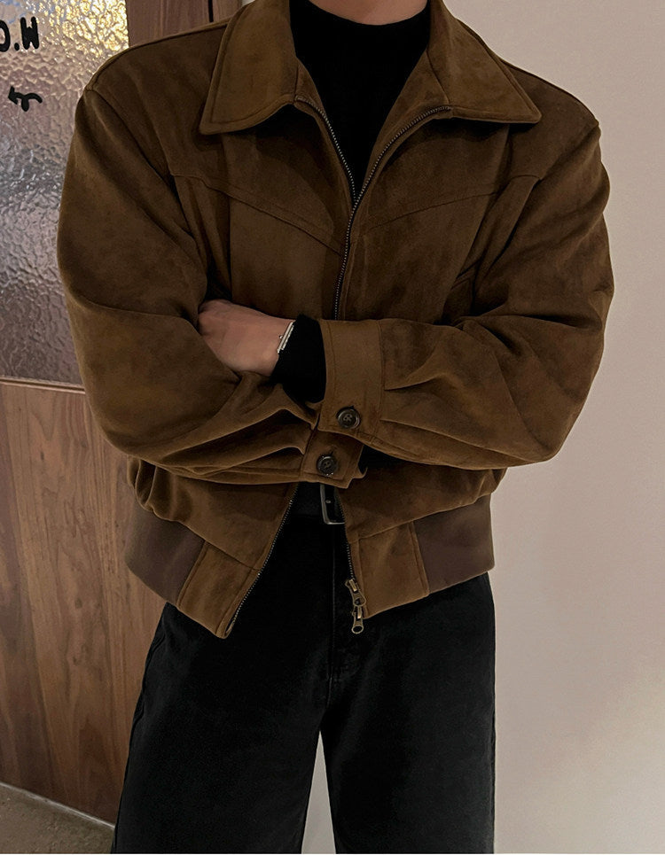 Retro Short Faux Suede Lapel Jacket