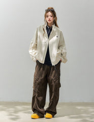 Retro Stand Collar Casual Embroidered Letter Workwear Jacket