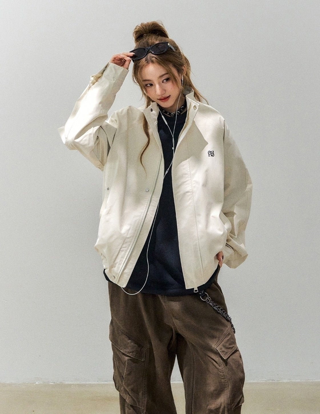 Retro Stand Collar Casual Embroidered Letter Workwear Jacket