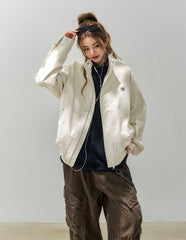 Retro Stand Collar Casual Embroidered Letter Workwear Jacket