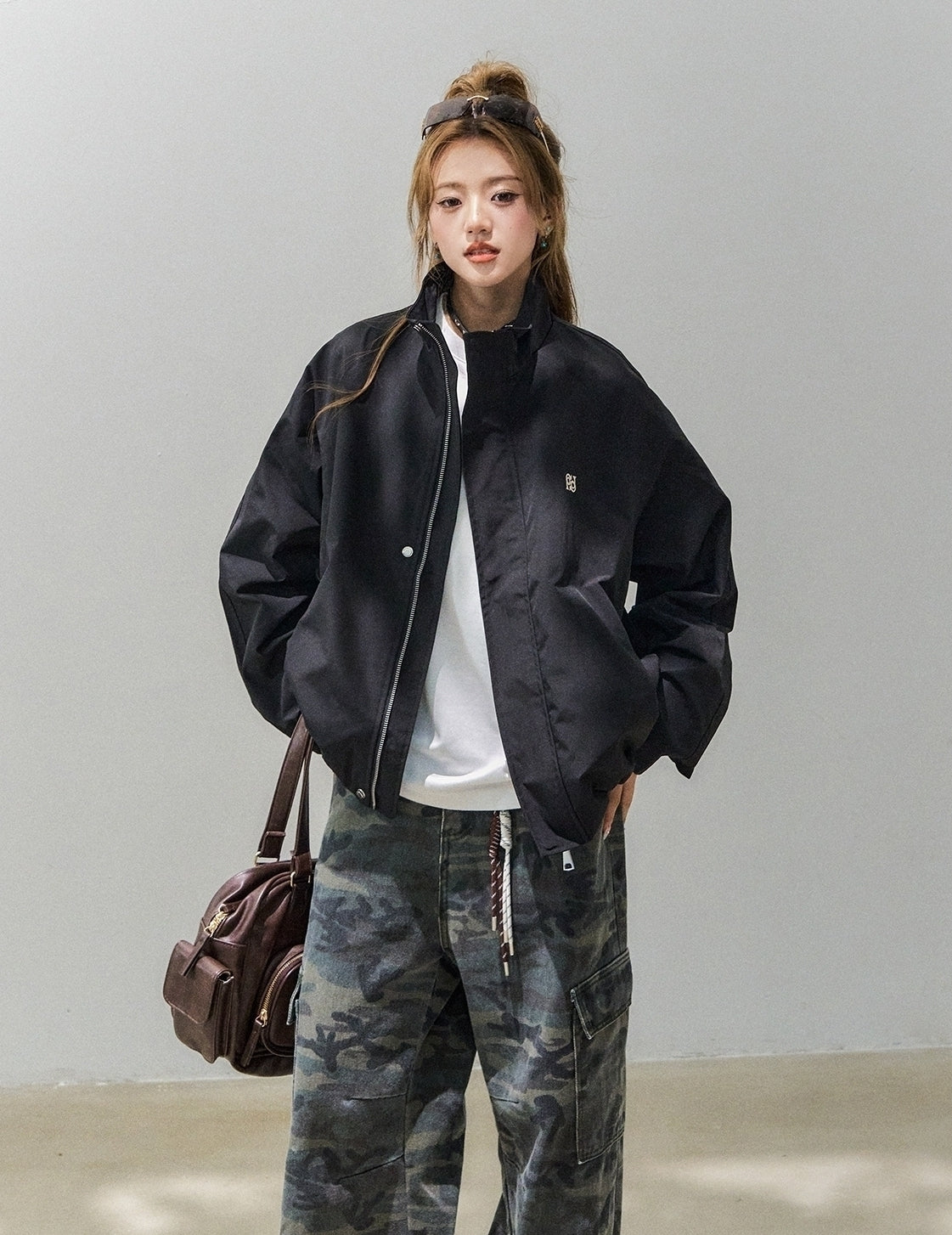 Retro Stand Collar Casual Embroidered Letter Workwear Jacket