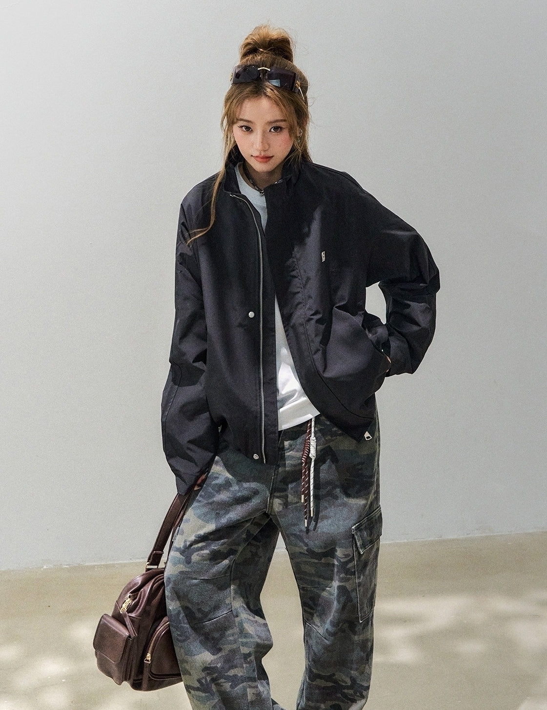 Retro Stand Collar Casual Embroidered Letter Workwear Jacket