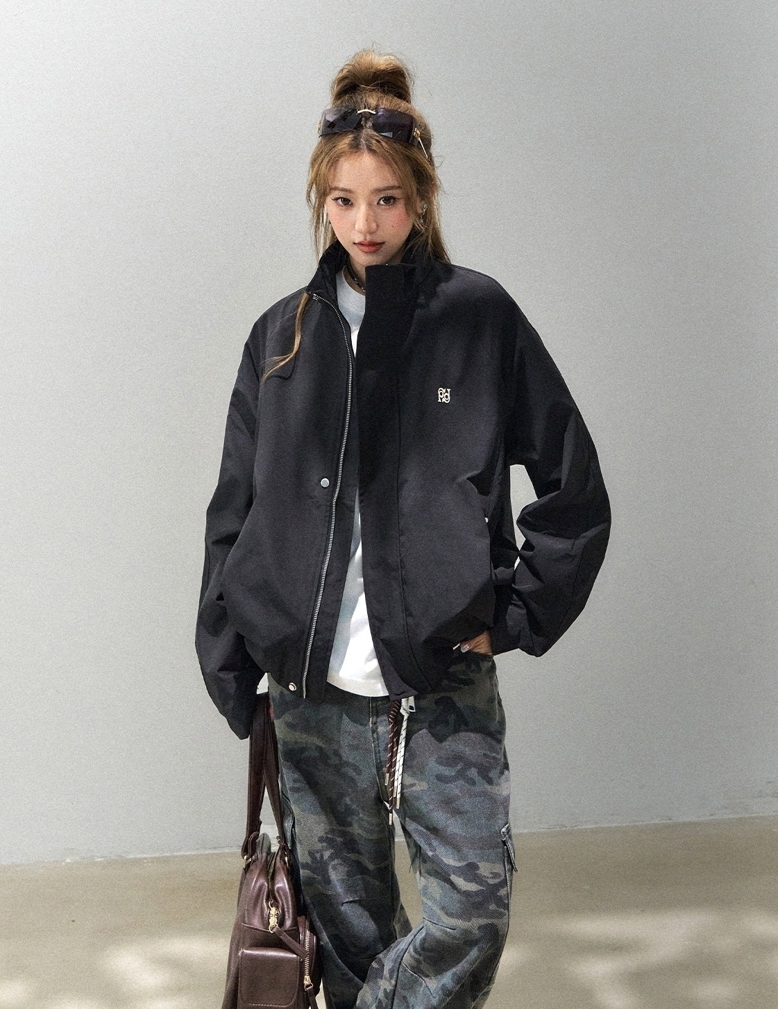 Retro Stand Collar Casual Embroidered Letter Workwear Jacket
