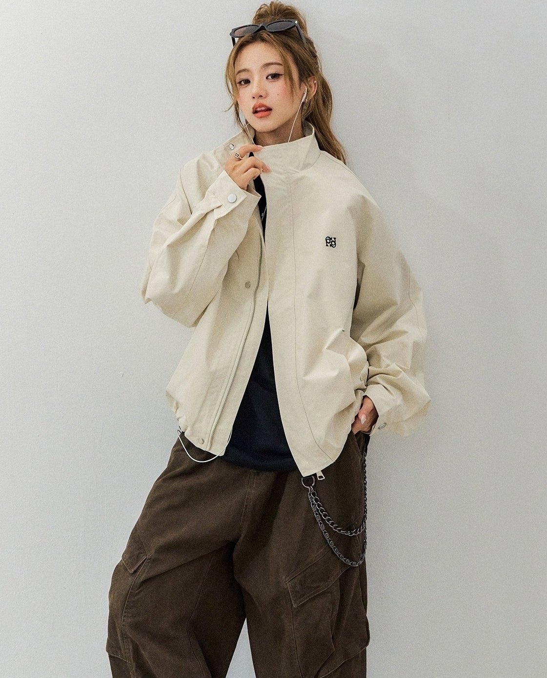 Retro Stand Collar Casual Embroidered Letter Workwear Jacket