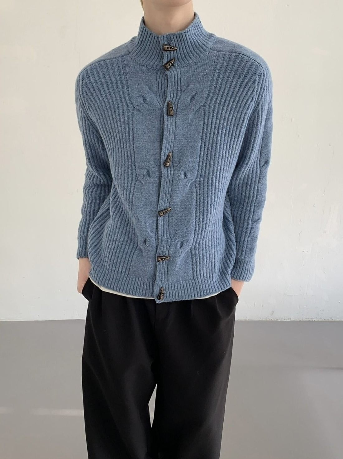 Retro Stand Collar Toggle Knit Cardigan Jacket