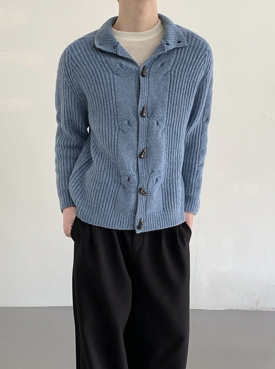 Retro Stand Collar Toggle Knit Cardigan Jacket