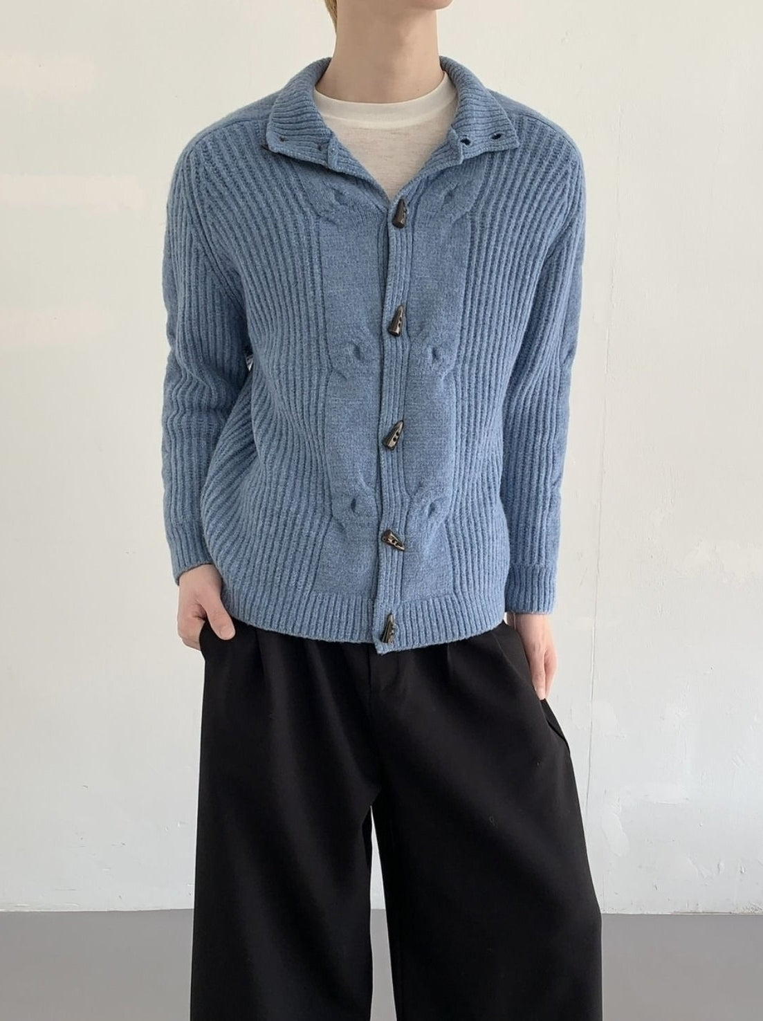 Retro Stand Collar Toggle Knit Cardigan Jacket